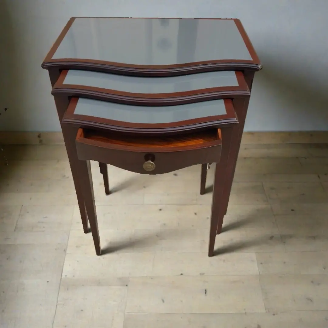 Set Of 3 Mahogany Taper Leg Restored Stacking Tables 1
