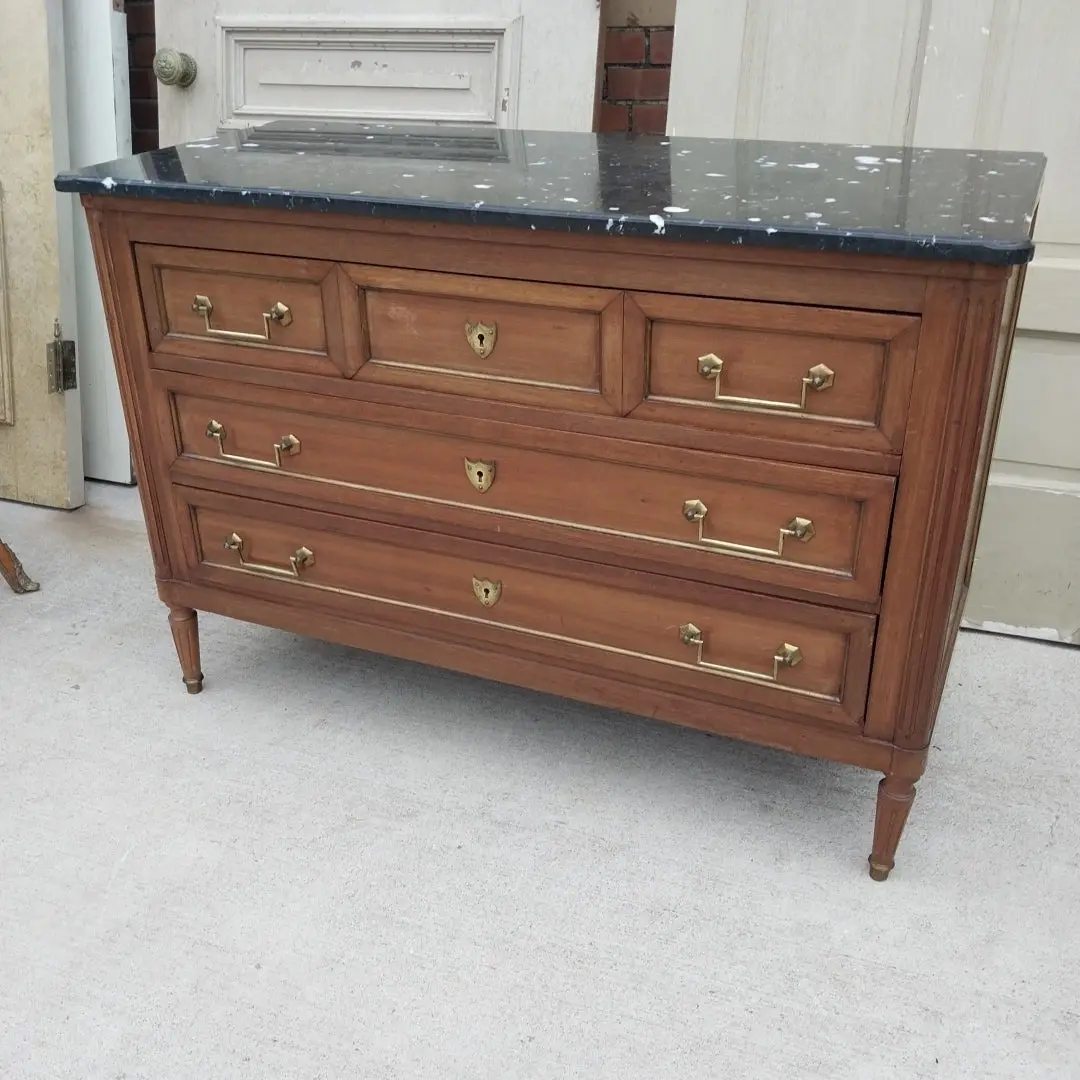 Louis Xvi Black Marble Top Mahogany Chest 1