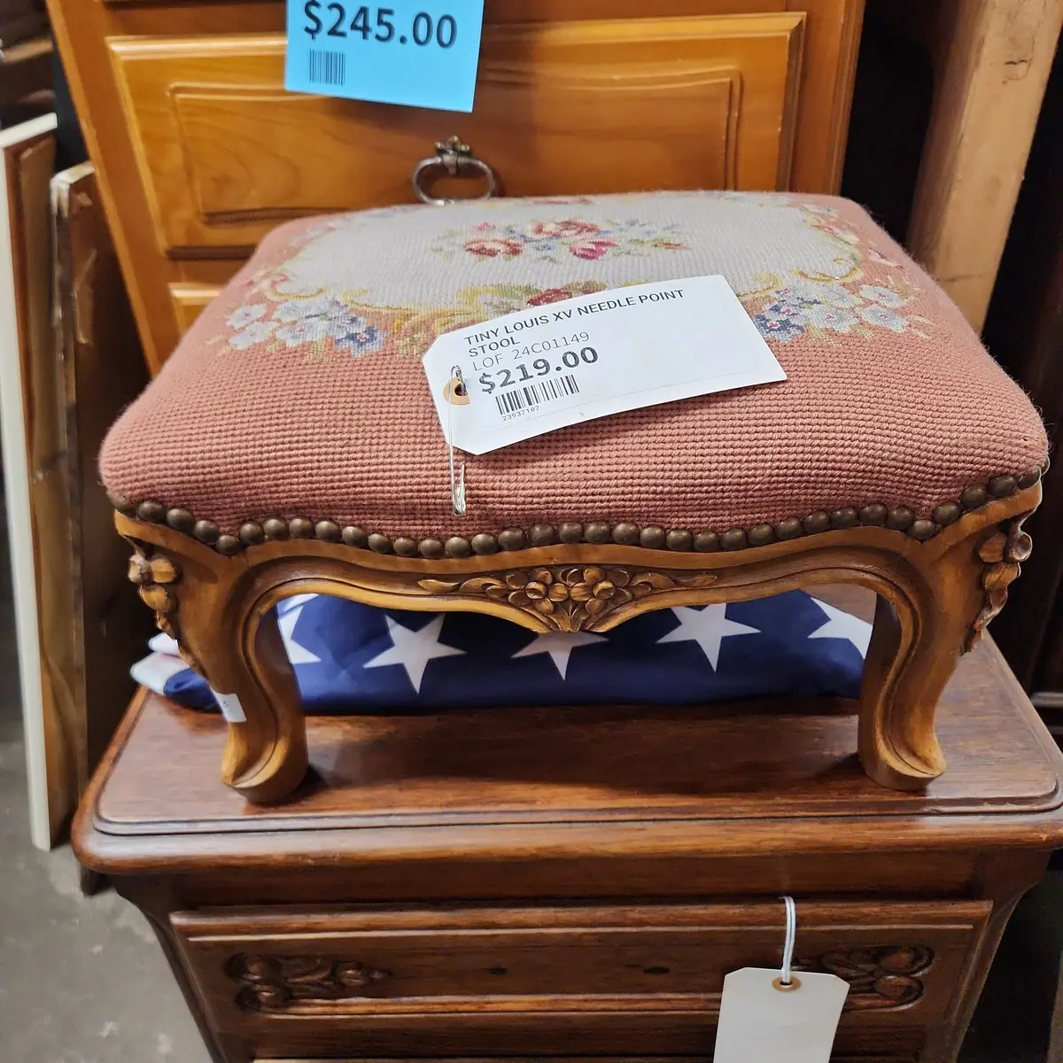 Tiny Louis Xv Needle Point Stool 1