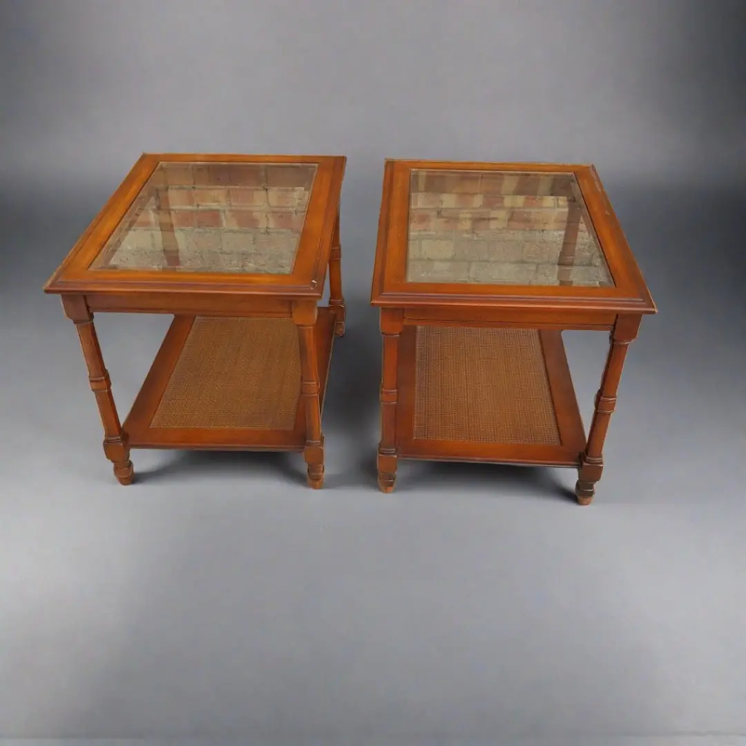 1 Only Of 2 Turned Leg Glass Top End Table 1