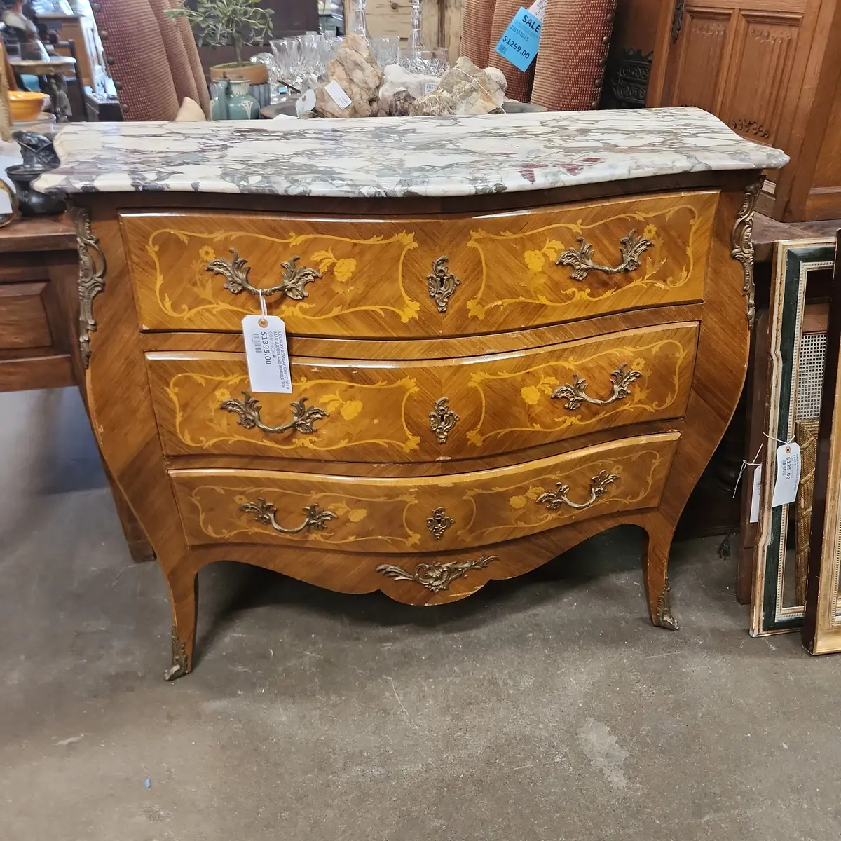 Louis Xv Bombay Chest With Marquetry And Marble Top 1