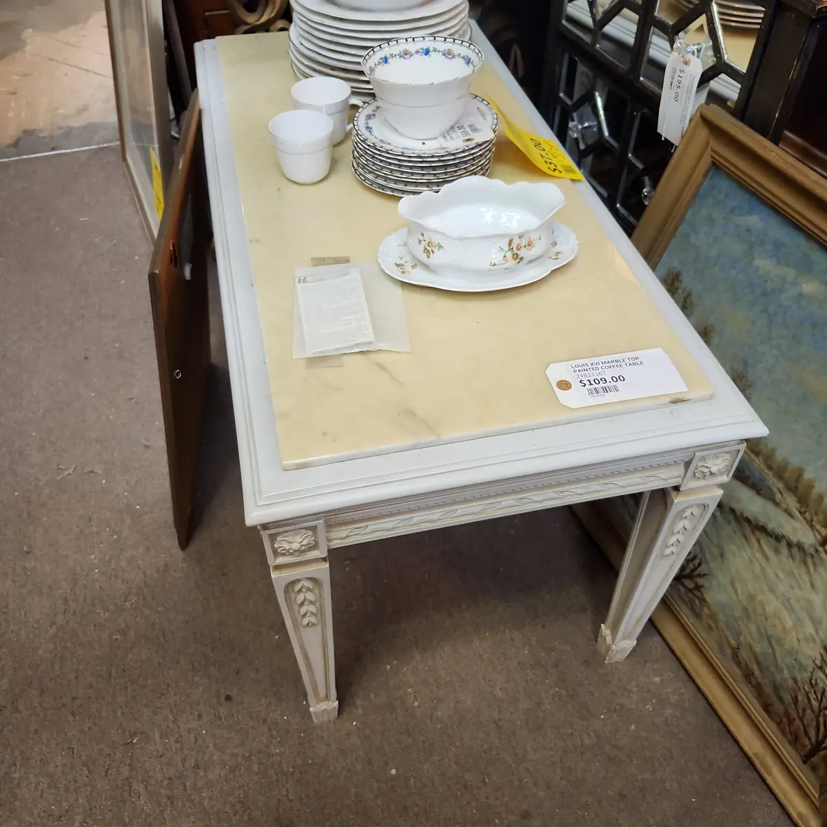 Louis Xvi Marble Top Painted Coffee Table 1