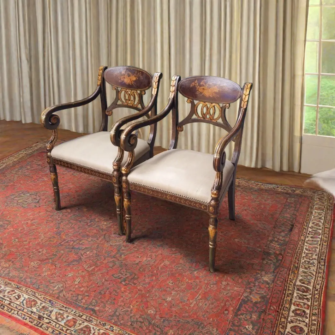 Pair Of Hand Painted Regency Armchairs 1