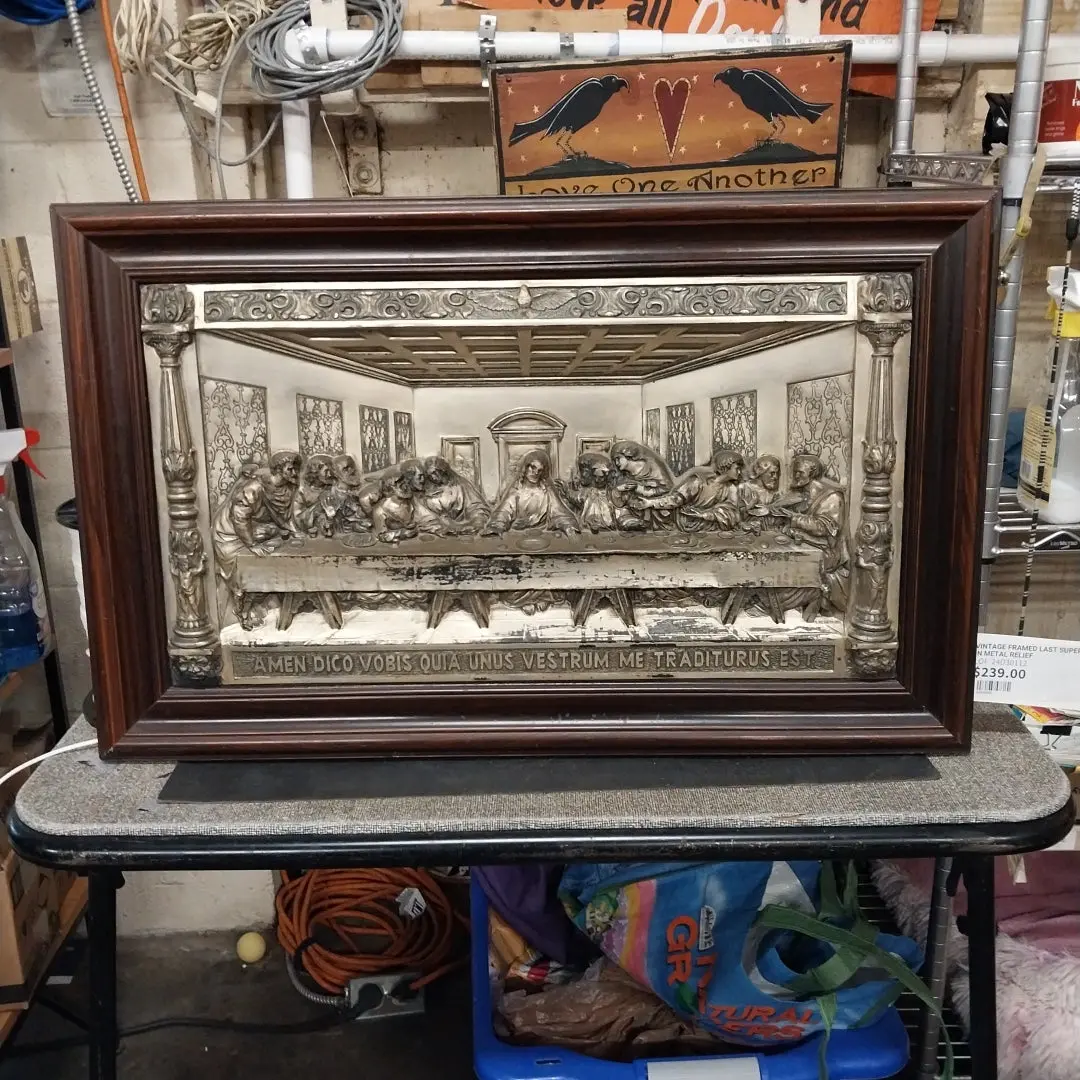 Vintage Framed Last Super In Metal Relief 1