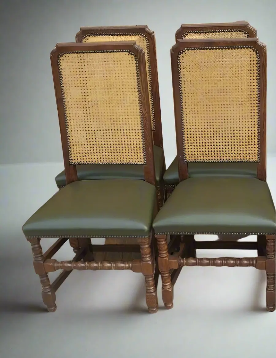 Pair Of Dark Oak Caned Back Chairs 1