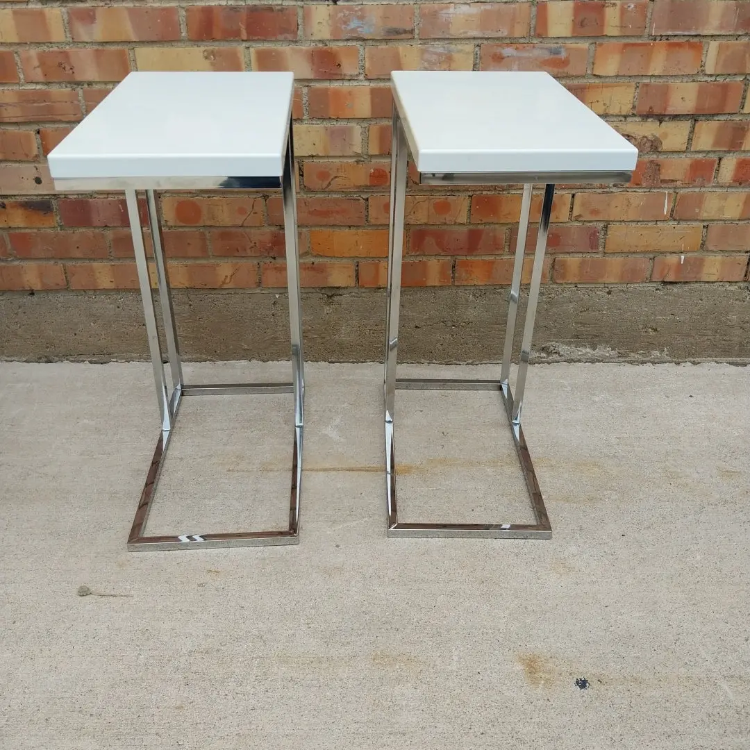 Pair Of Chrome And White Modern Side Tables 1