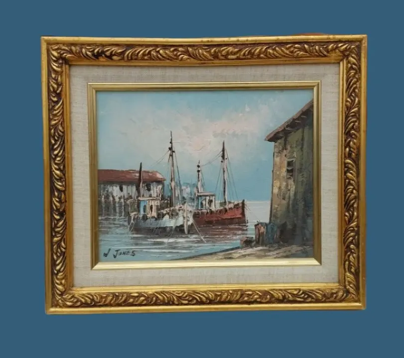 Small Framed Oil Painting Of Fishing Boats 1