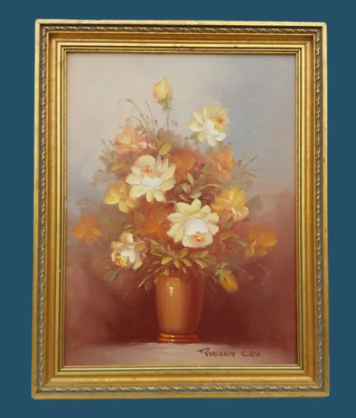 Framed Oil Painting Of Flowers By Robert Lux 1