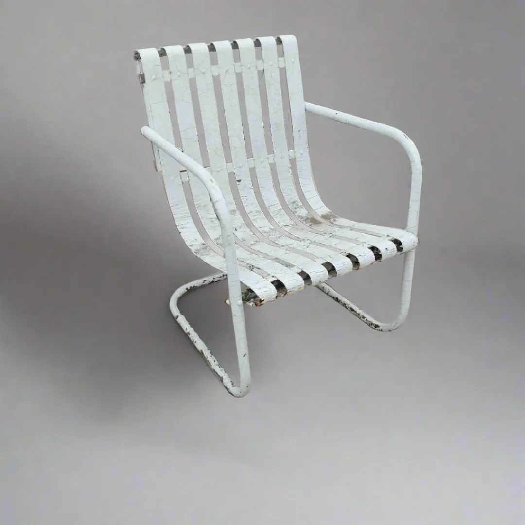 White Metal Slat Back And Seat Yard Chair As Found 1