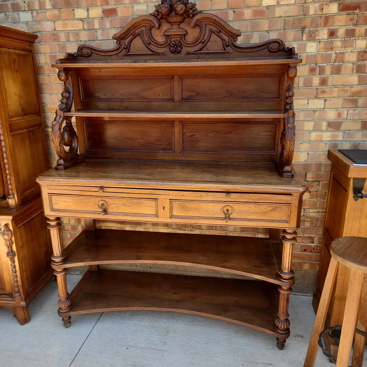 Work Order Large 19Th Century Oak Open Shelved Server As Found Make Bracketts 1
