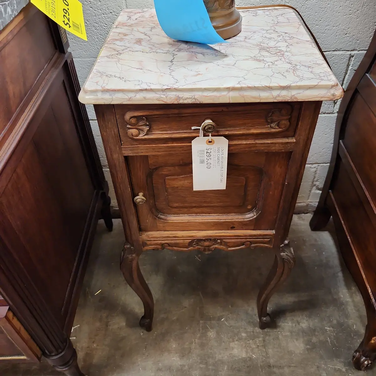 Louis Xv Marble Top Oak Side Cabinet 1