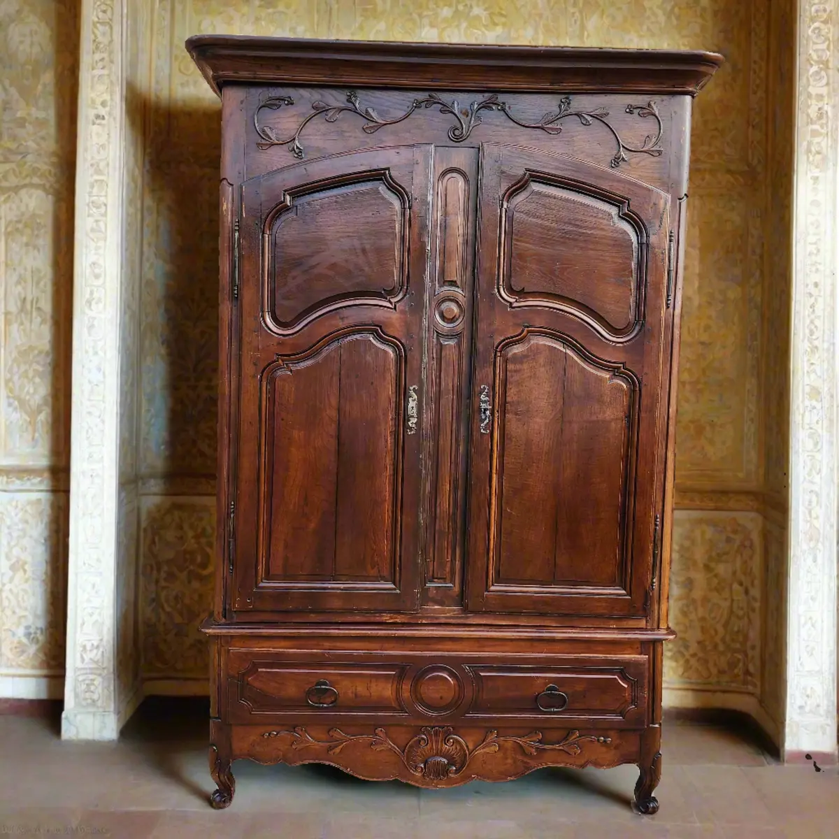 Early Country  French Cherry And Elm Armoire : See Memo! 1