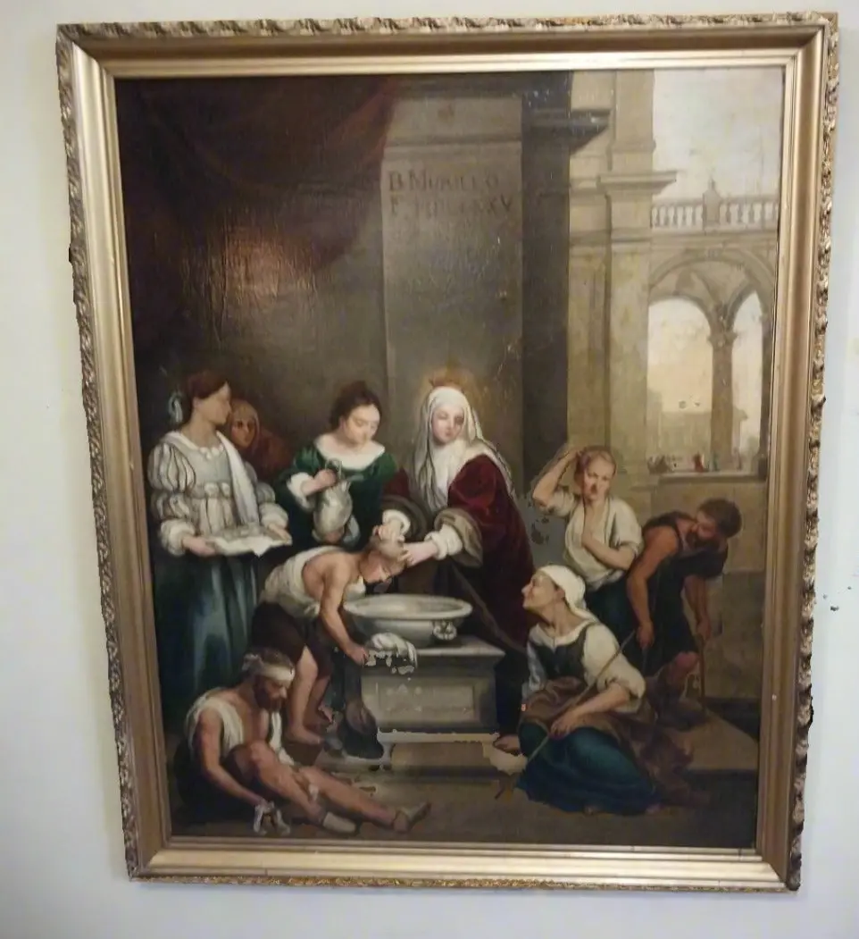 Large 19Th Century Oil Painting Of St. Isabel Of Hungary Curing The Sick 1