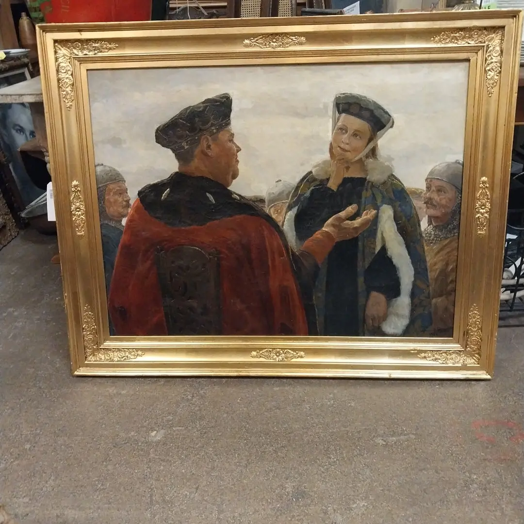 Large 19Th Century Oil Painting Of 14Th Century Royalty 1