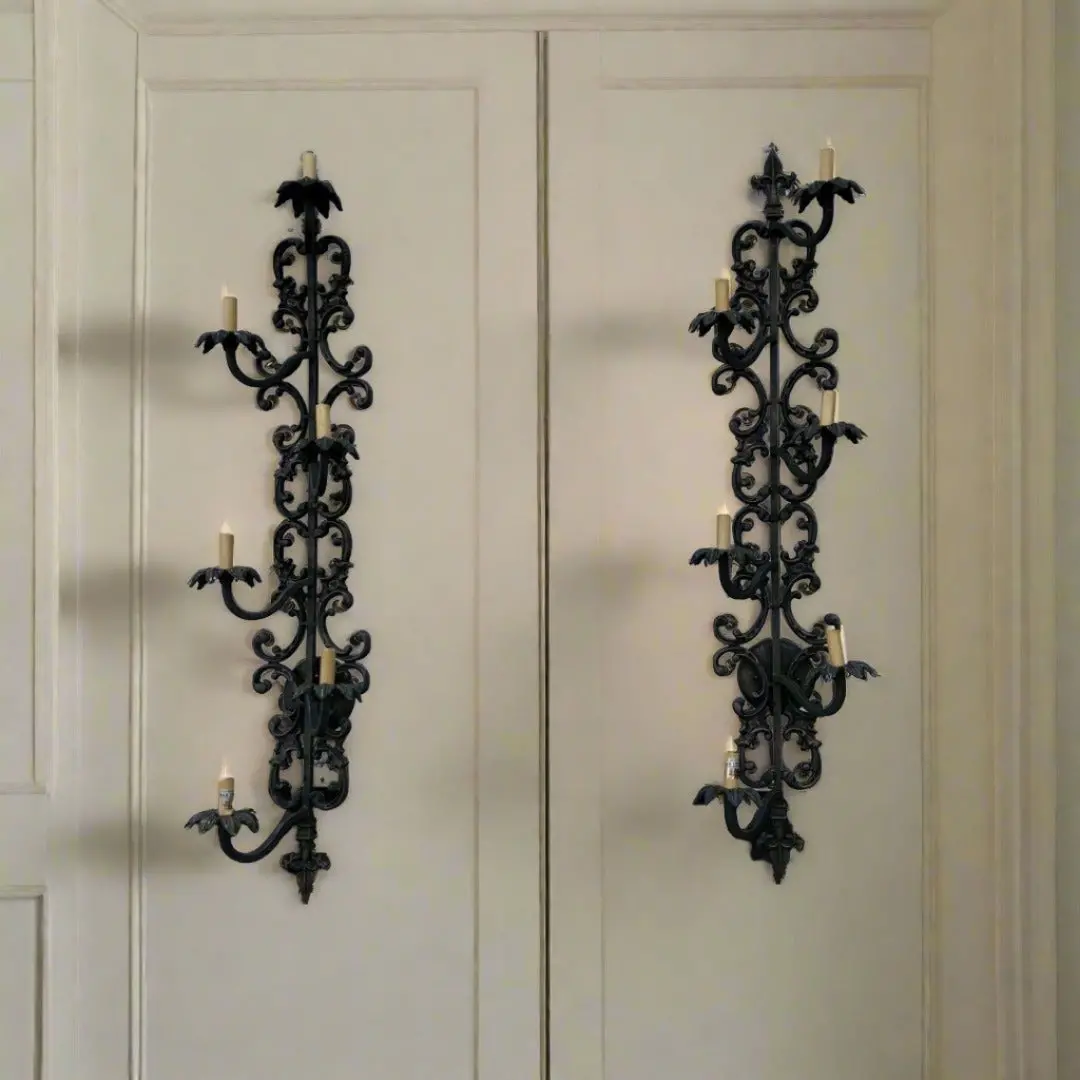 Pair Of Tall Six Light Iron Wall Sconces 1