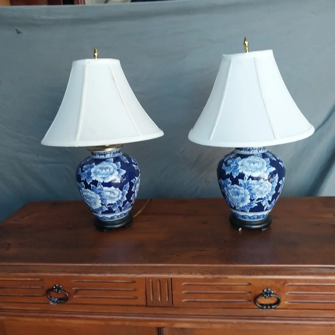 Pair Of Blue And White Lamps 1