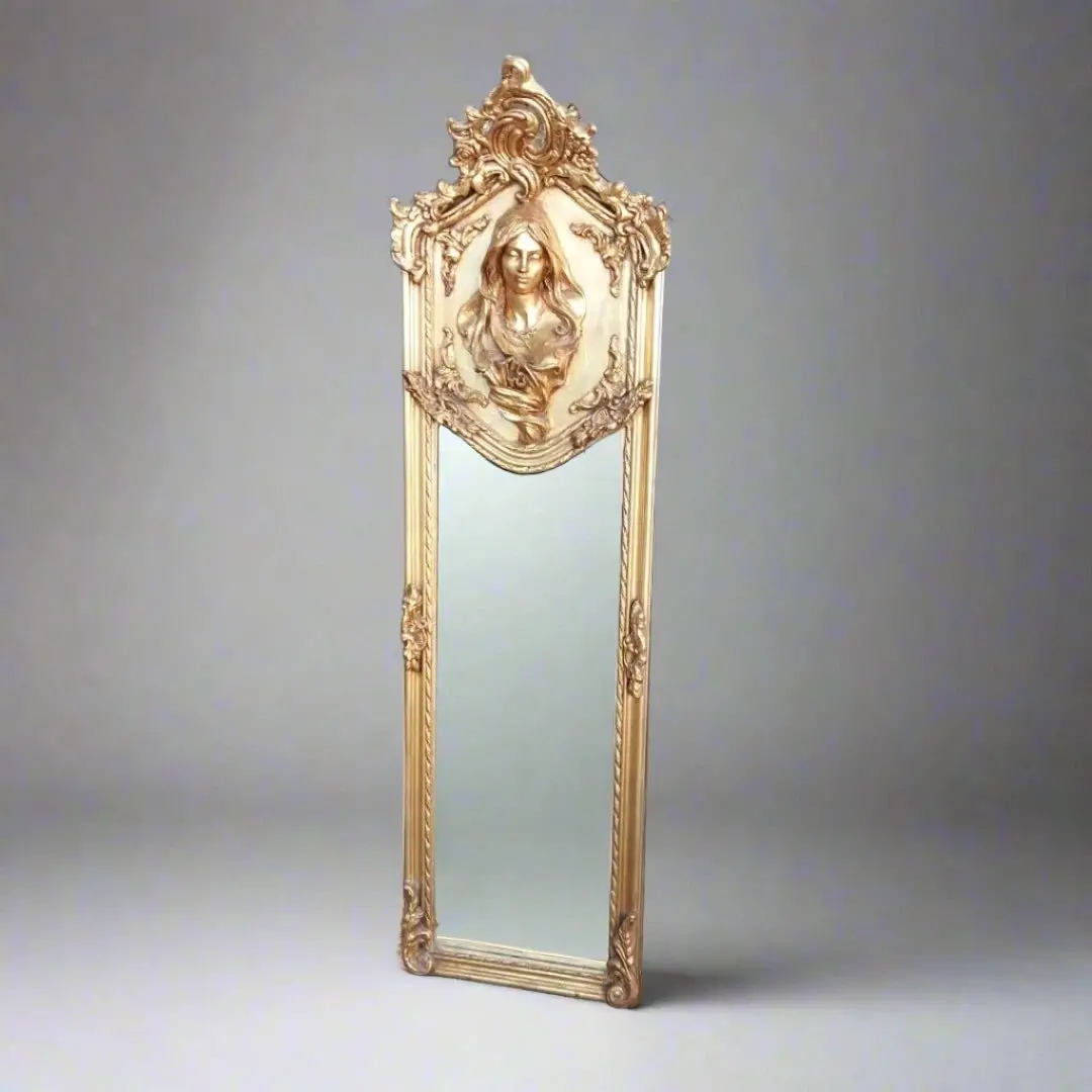 Art Nouveau Gilt Beveled Mirror With Lady 1