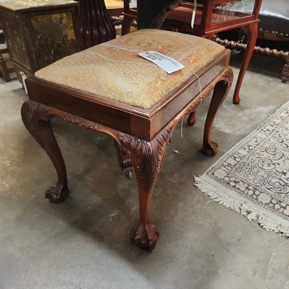 Georgian Ball And Claw Upholstered Vanity Bench 1