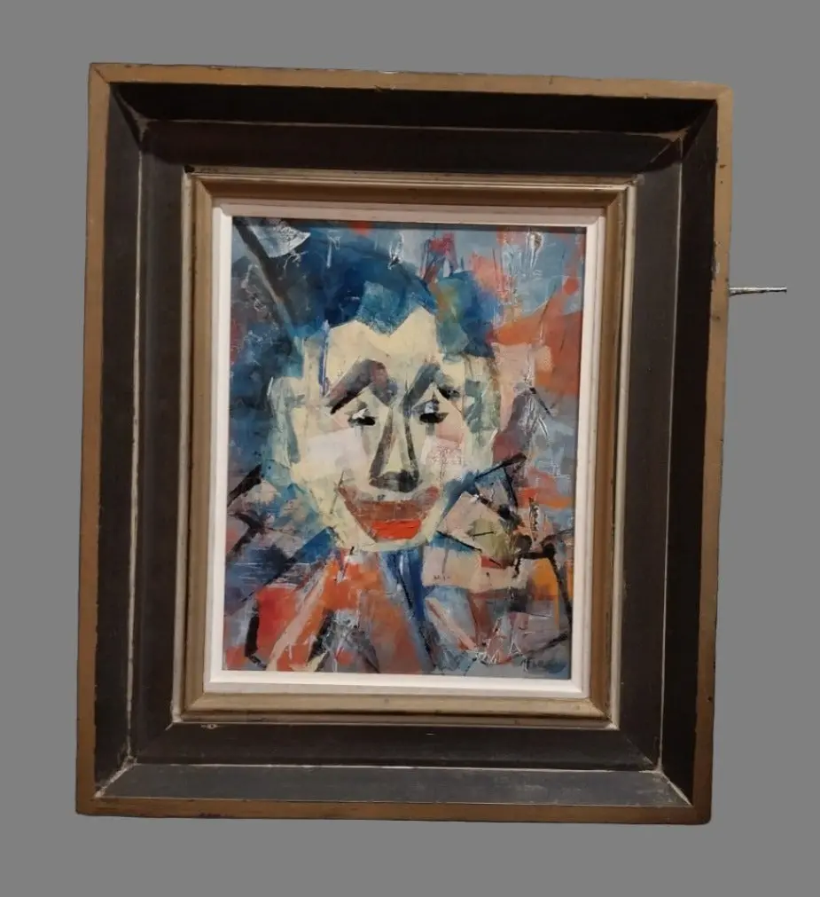 Framed Abstract Portrait Oil Painting On Board-Signed 1