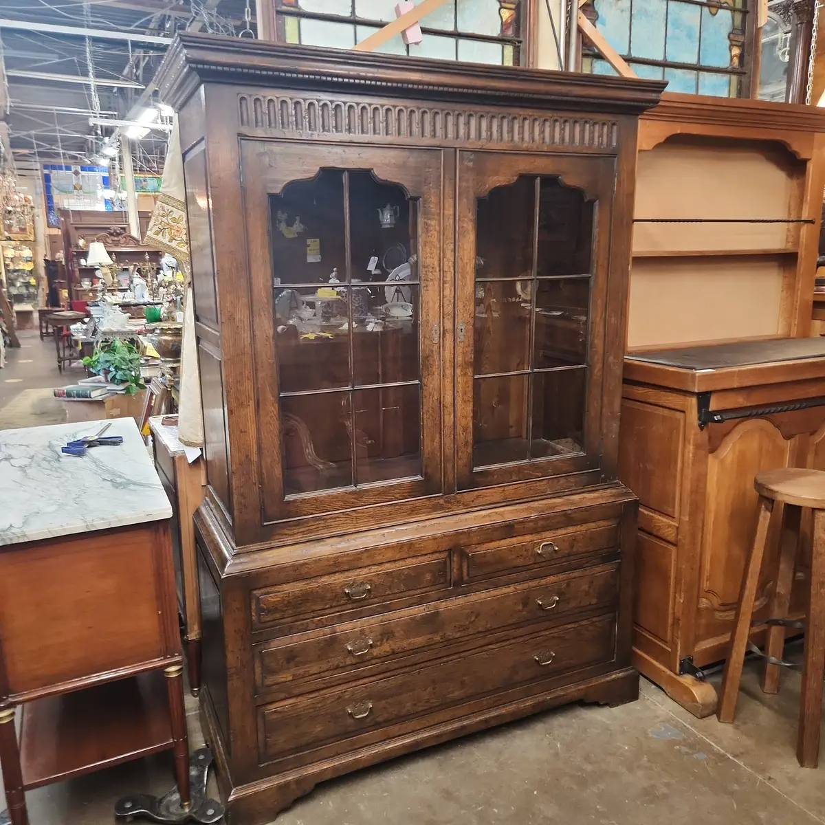 Tudor Dark Oak Bookcase On Chest 1
