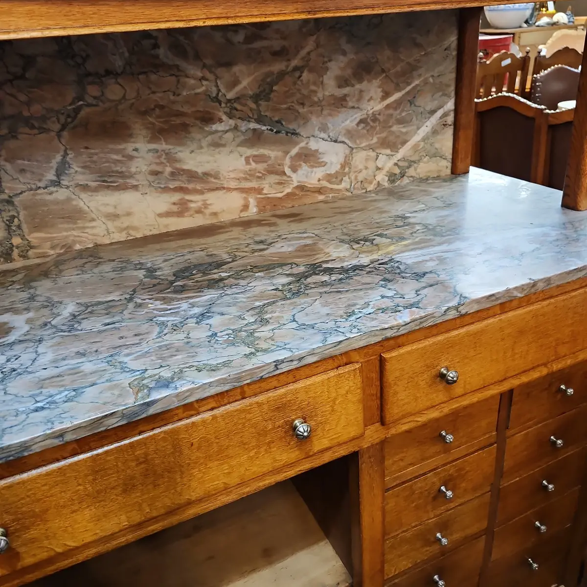 Pair Of Dark Oak Mid-Century Servers With Mullioned Glass Doors 1