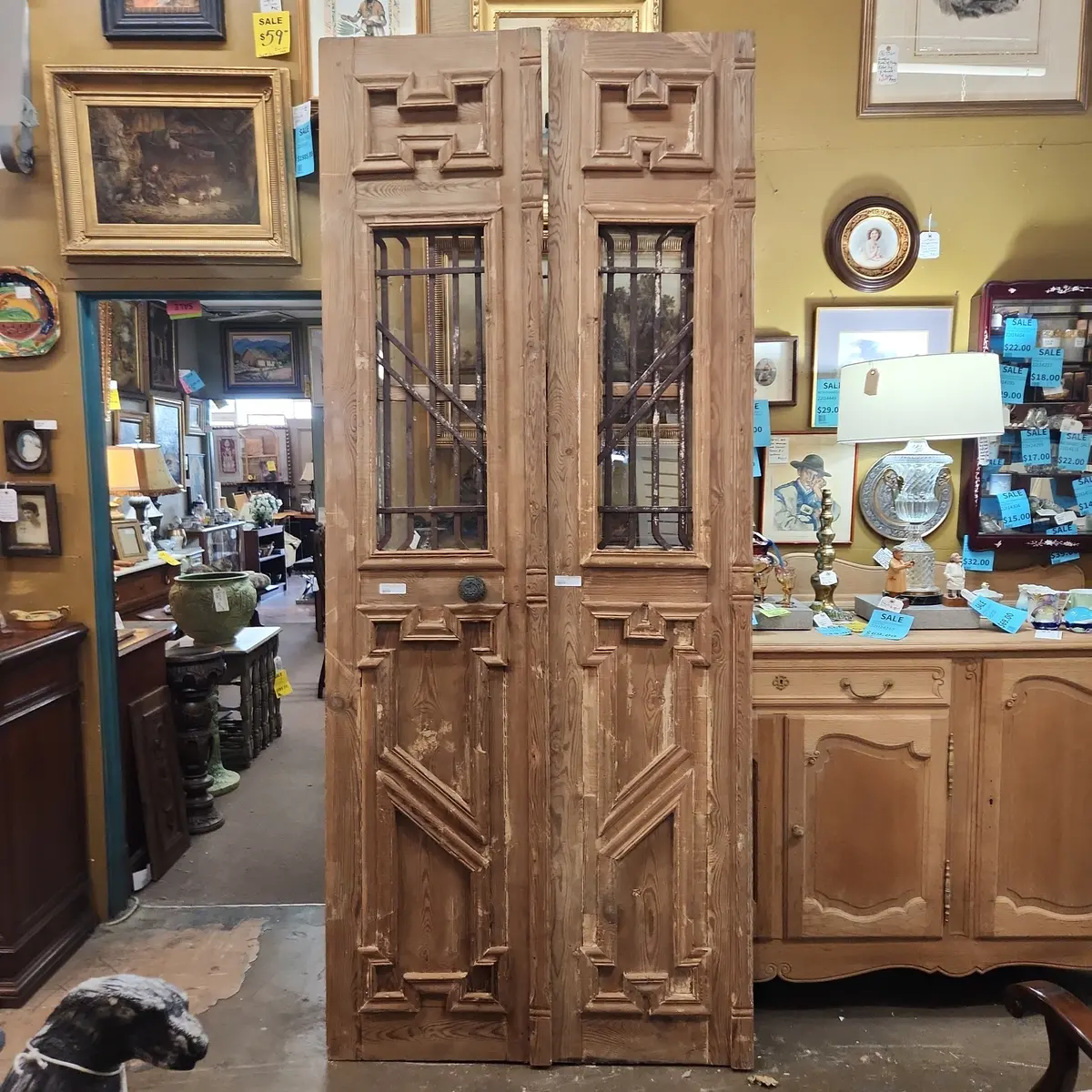 Pair Of Tall Primitive Egyptian Doors With Iron Insets And Geometric Design 1