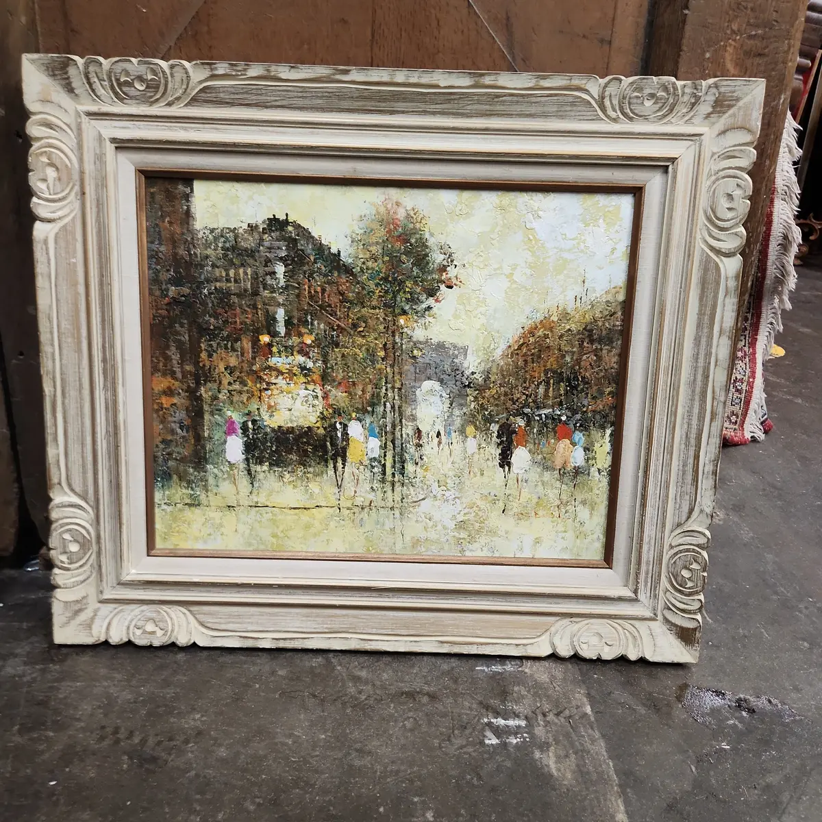 Impressionist Parisien Street Scene Oil Painting On Canvas In Wood Frame 1