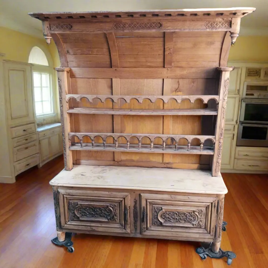 Hooded French Raw Oak Plate Rack With Cabinet 1