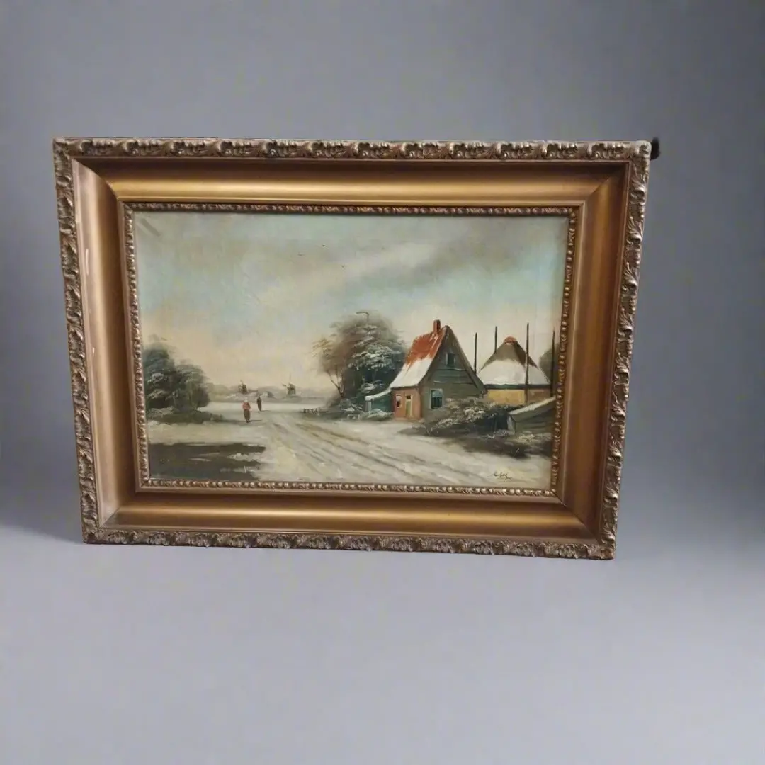 Horizontal Church Winter Scene With Colorful Houses Oil Painting 1
