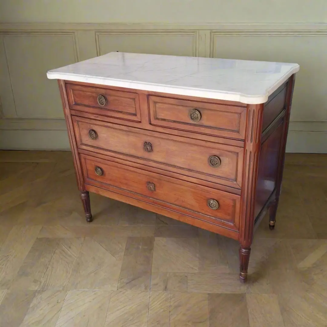 Louis Xvi White Marble Top 4 Drawer Chest 1