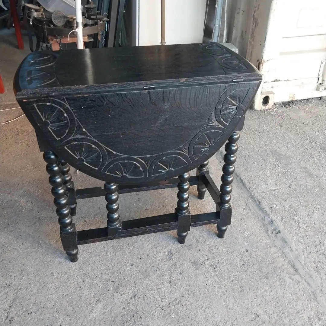 English Antique Ebonized  Drop Leaf Table With As Found Leg 1