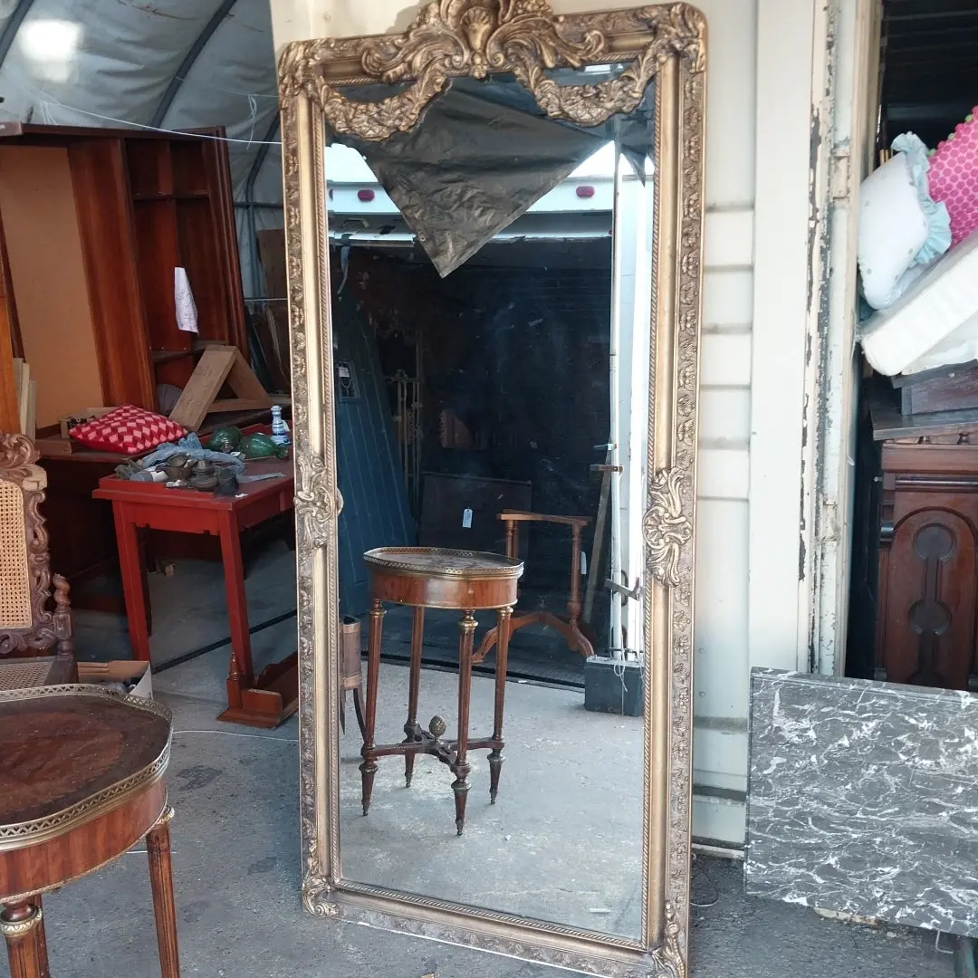Shell And Swag Crowned Gilt Framed Beveled Mirror 1