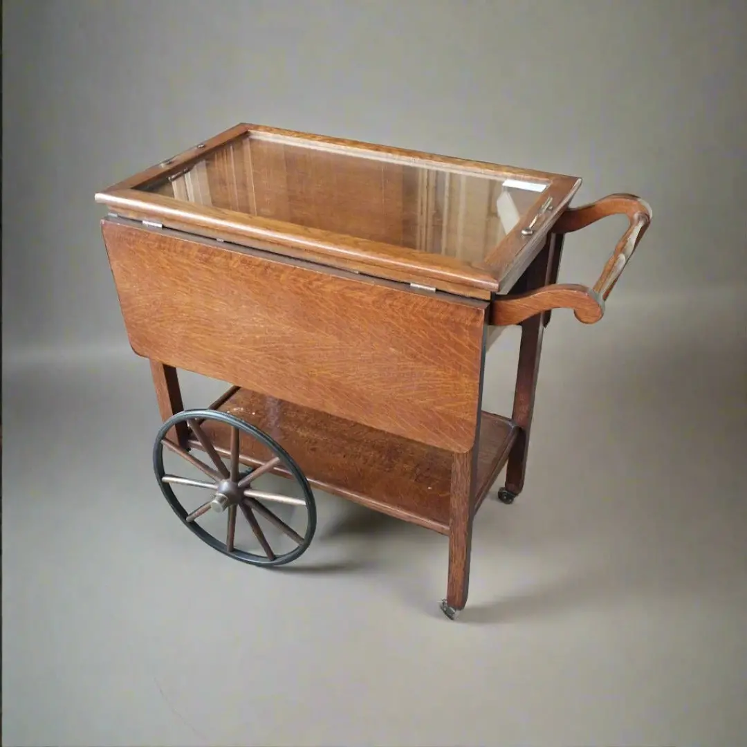English Oak Rolling Teacart With Lift Off Tray 1