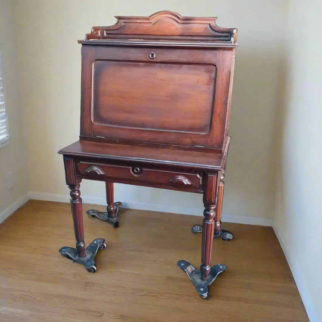 American Eastlake Walnut Drop Front Secretary Desk 1