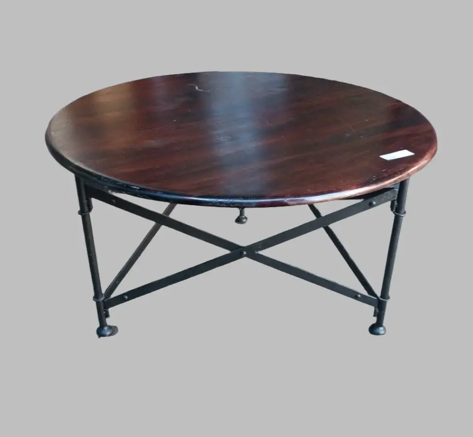 Round Iron And Wood Coffee Table 1