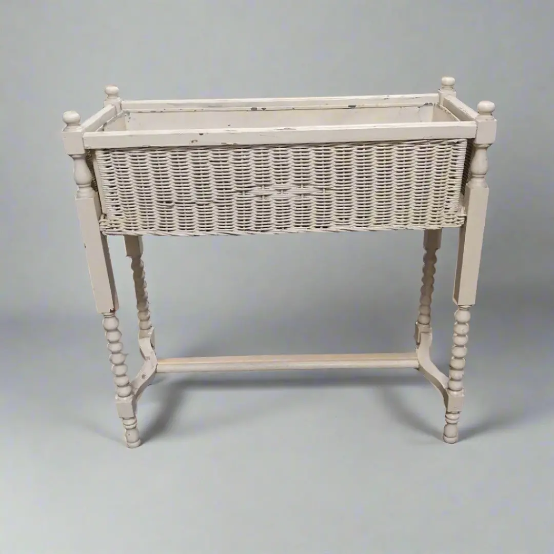 White Wicker Planter On Legs 1
