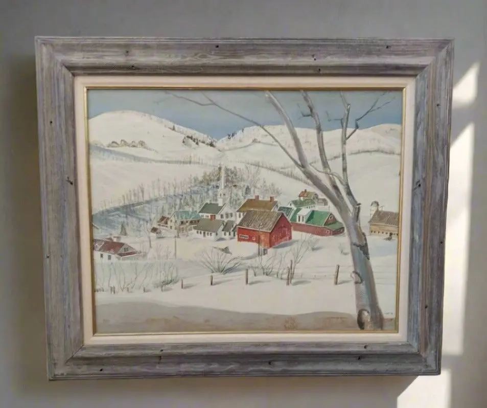 Framed Watercolor Of A Country Snow Scene 1