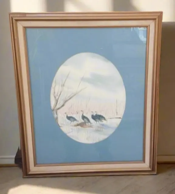Water Color Of Wild Turkeys In Rectangular Frame With Inner Oval 1
