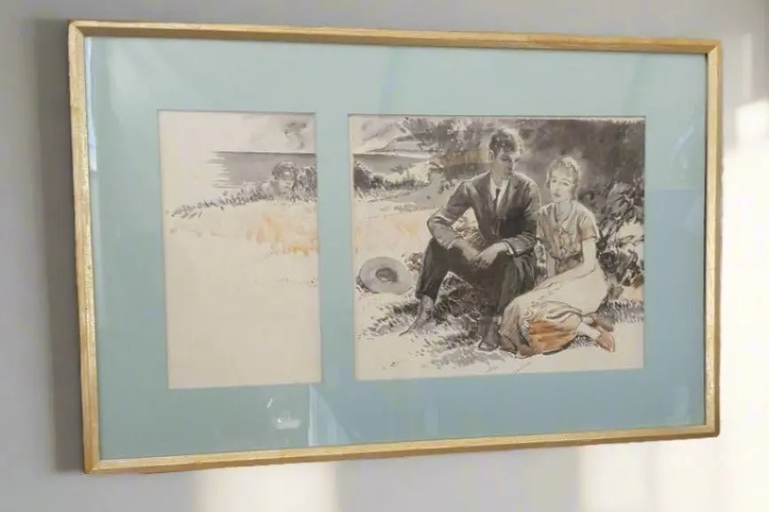 Water Color Of A Young Couple On A Picnic With A Man Watching 1
