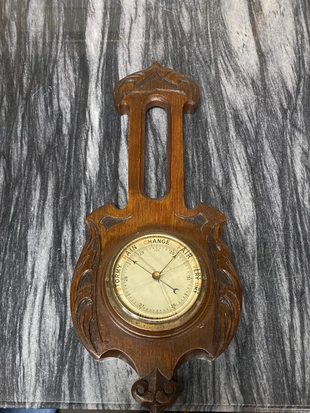 Carved Walnut Barometer As Found 1