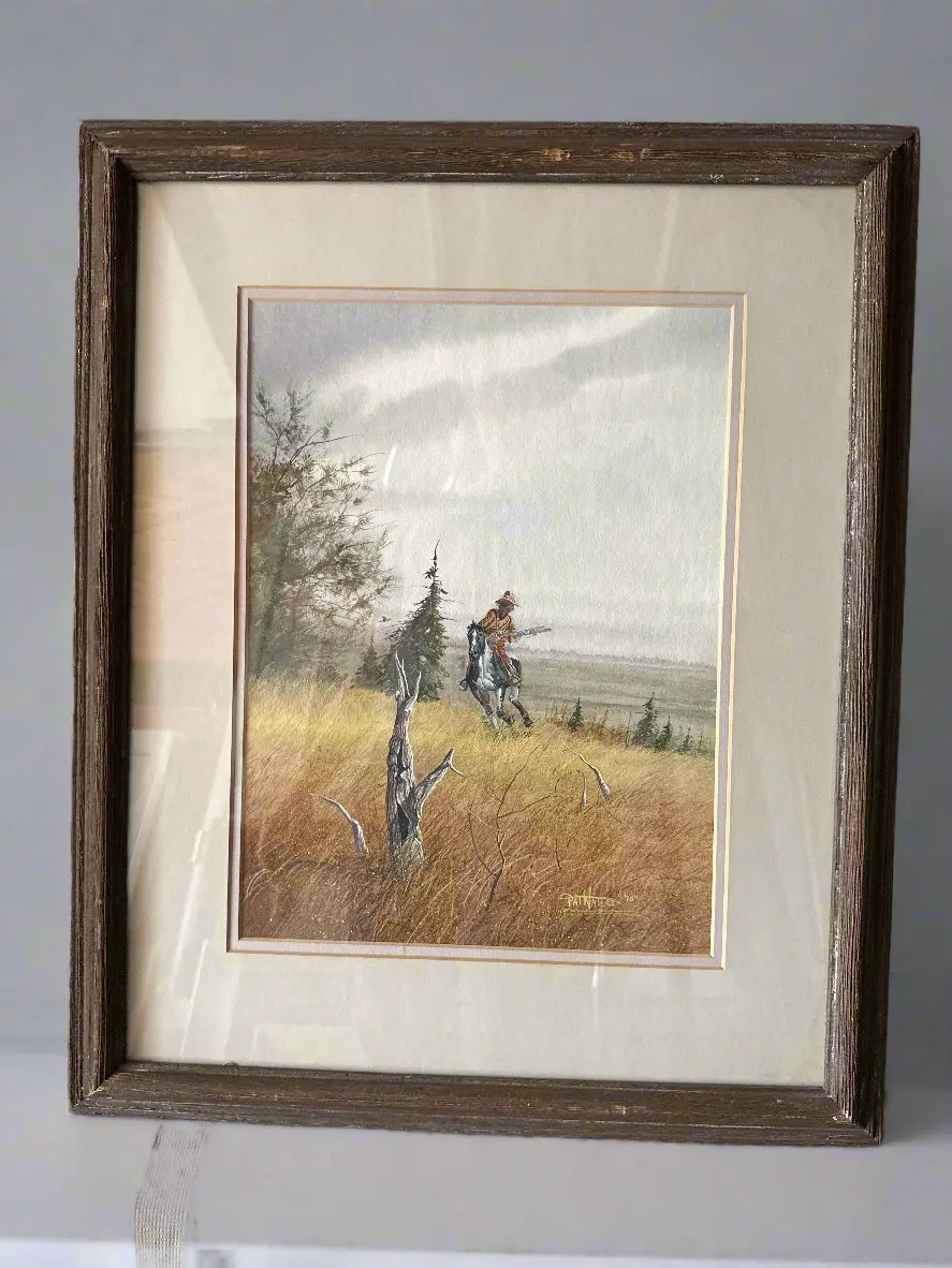 Framed Watercolor Of A Cowboy "On The Run" Signed Pat Waters 1