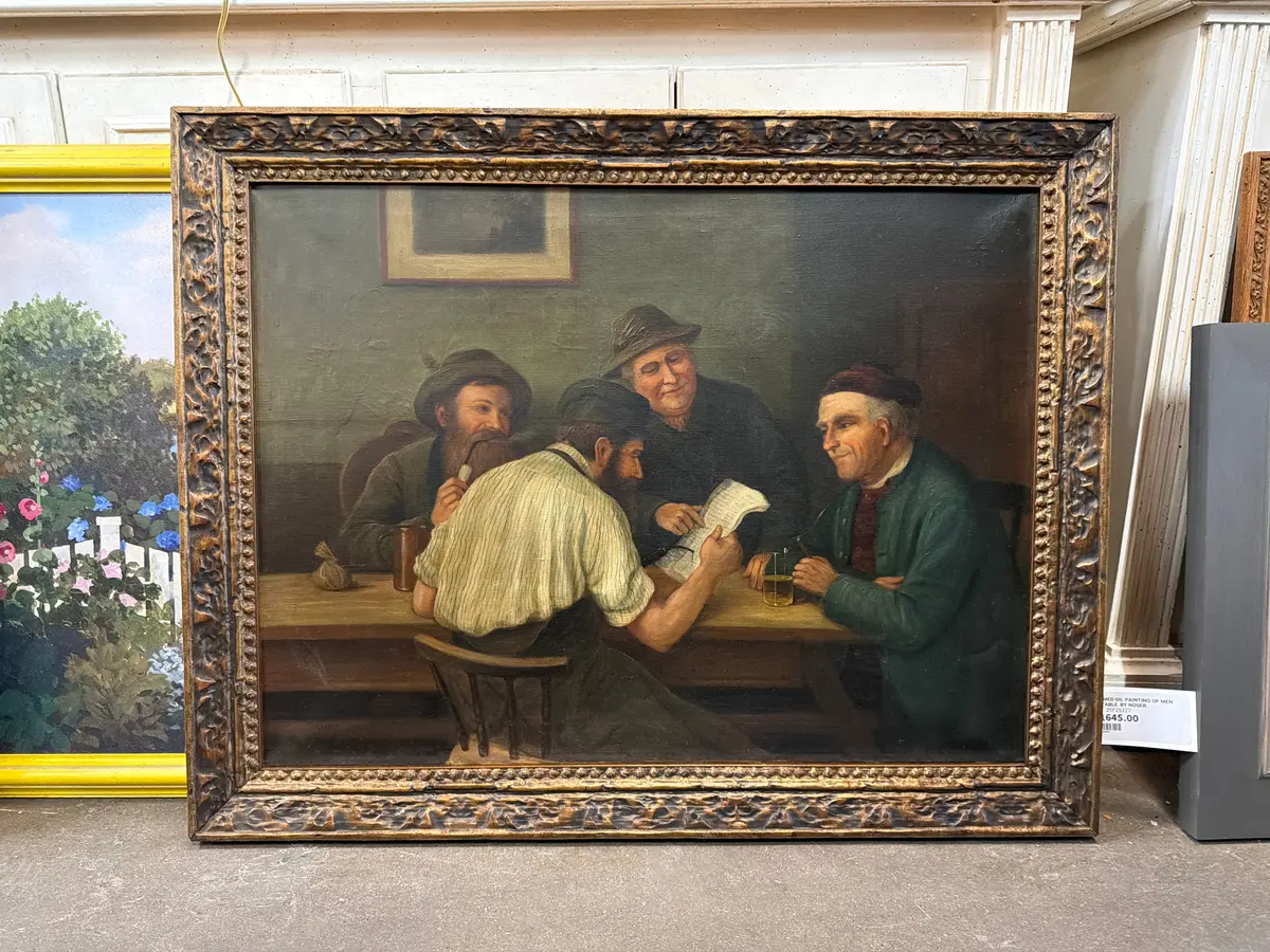 Framed Oil Painting Of Men At Table  By Noser 1