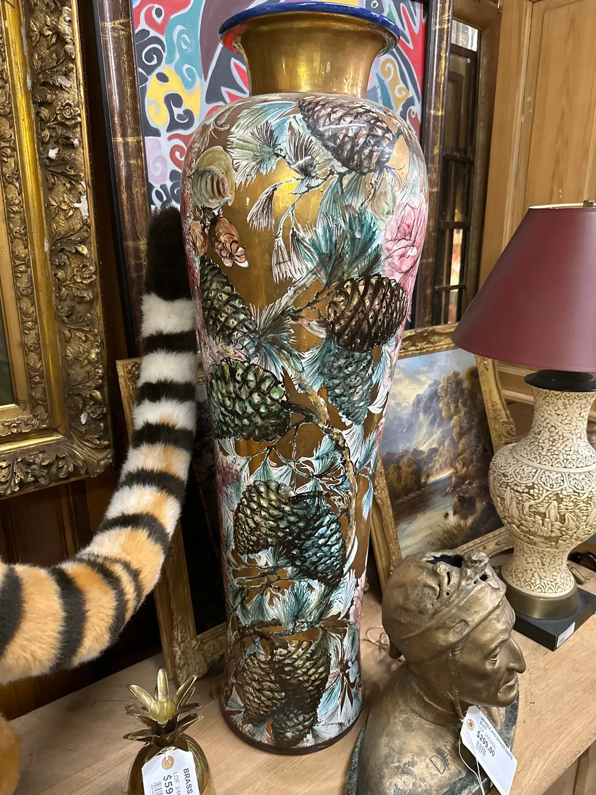 Tall Italian Vase With Pinecones 1