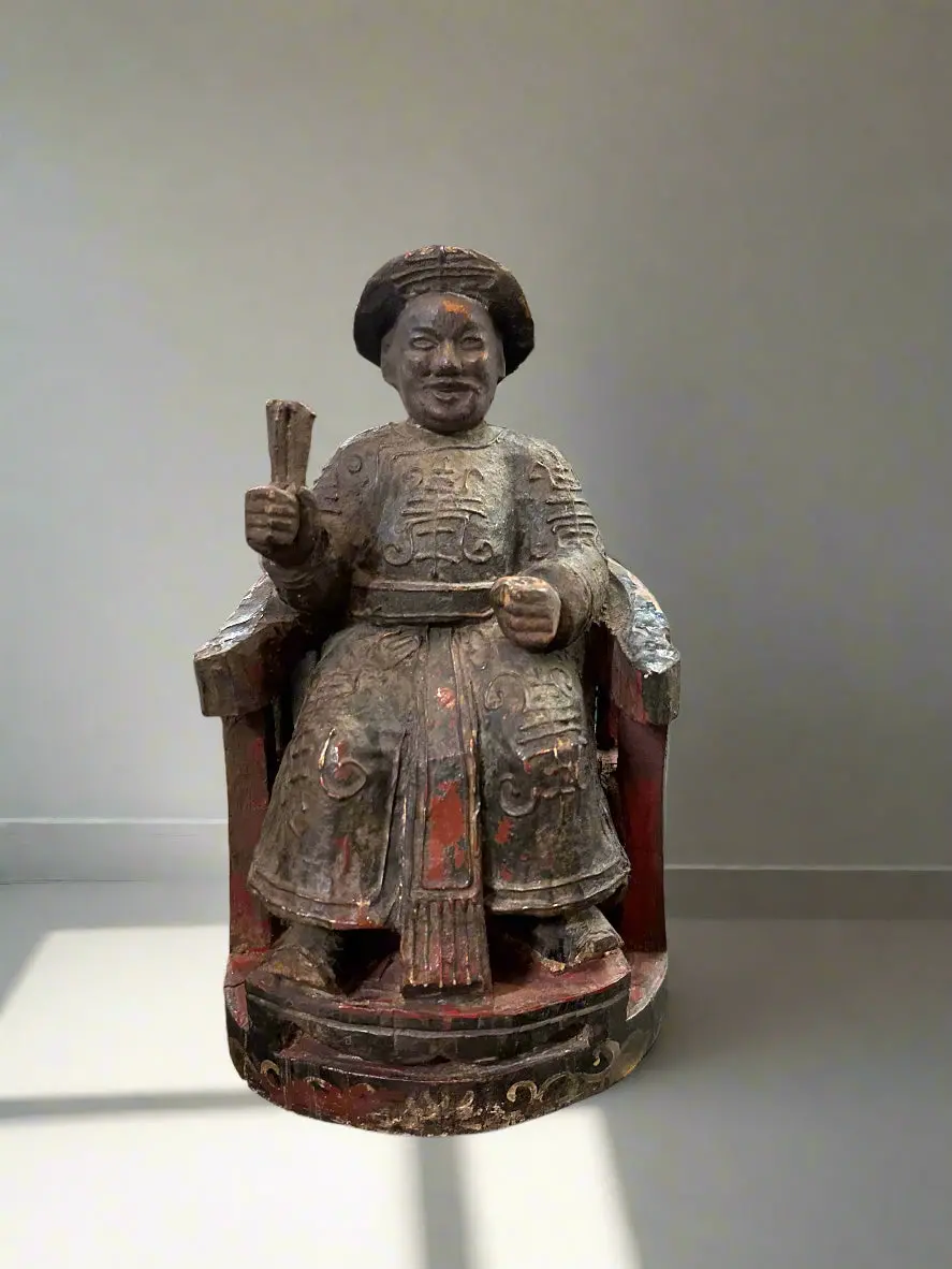Carved Wood Sitting Asian Man 1