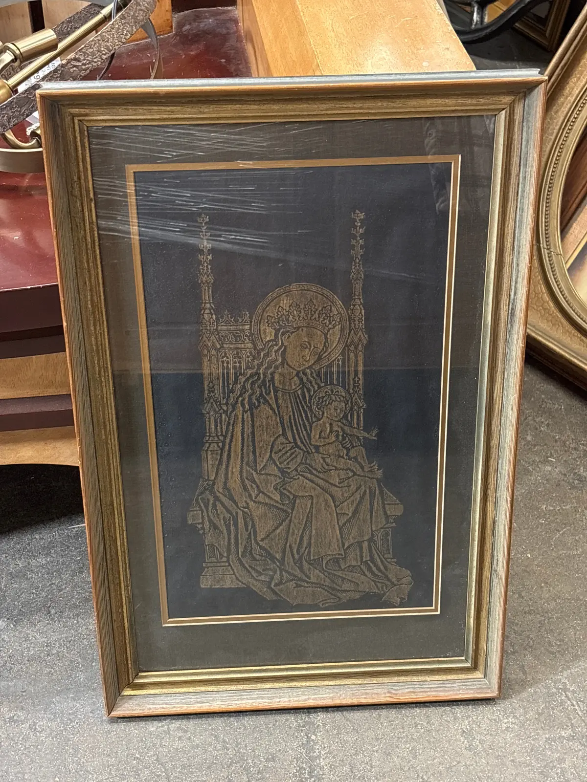 Brown Framed Print Of English Rubbing With Dark Brown Filet 1