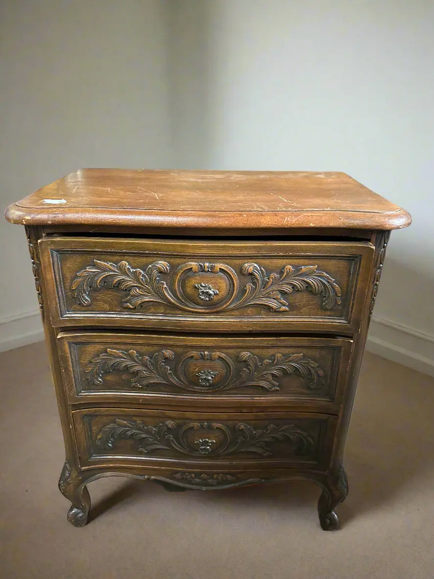 3 Drawer Walnut Country French Low Chest 1