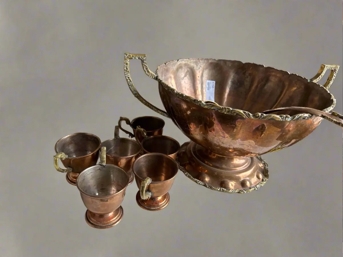 Copper Punch Bowl With Ladle And 12 Copper Cups 1