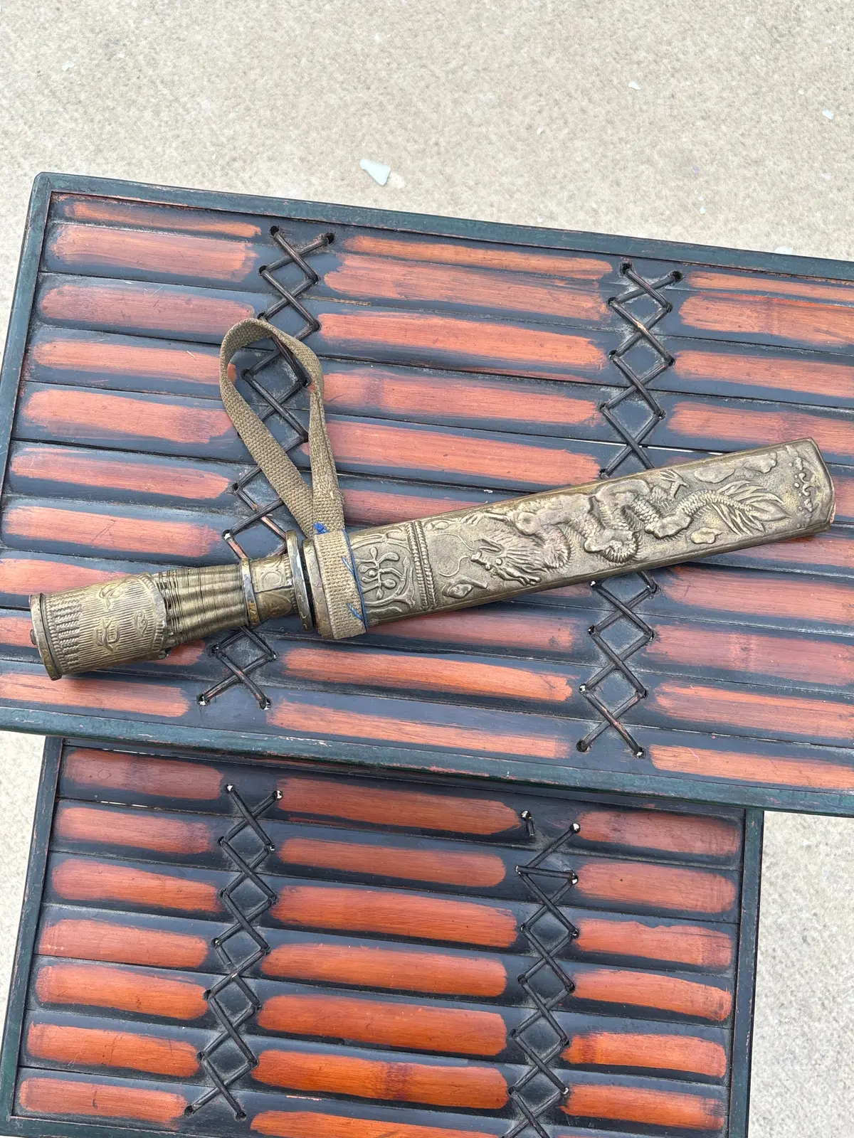 Old Asian Dragon Dagger With Etched Symbols On Blade 1