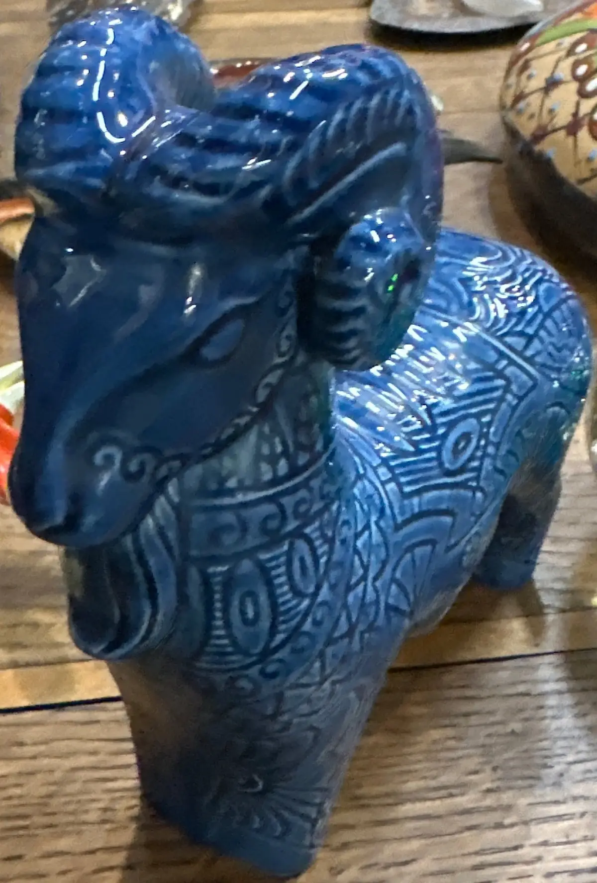 Small Dark Blue Ceramic Ram 1