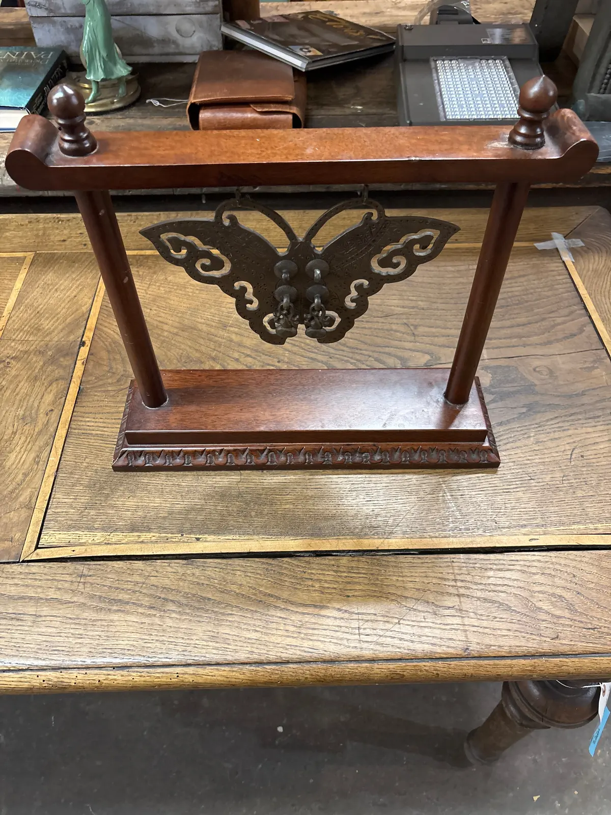 Brass Butterfly In Wood Torii Stand 1